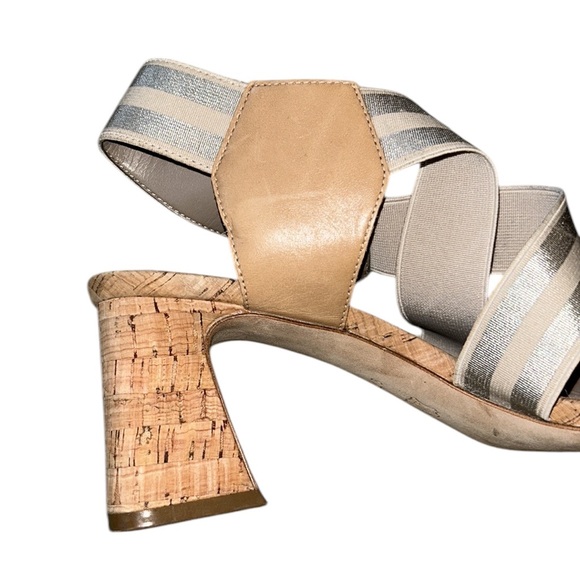 Donald Pliner Vikki Nude Leather Metallic Silver Block Cork Heel Sandals - 9 - Picture 10 of 14